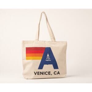 Aviator Nation Canvas Logo Tote Bag - Venice, CA - Natural/Blue/Red